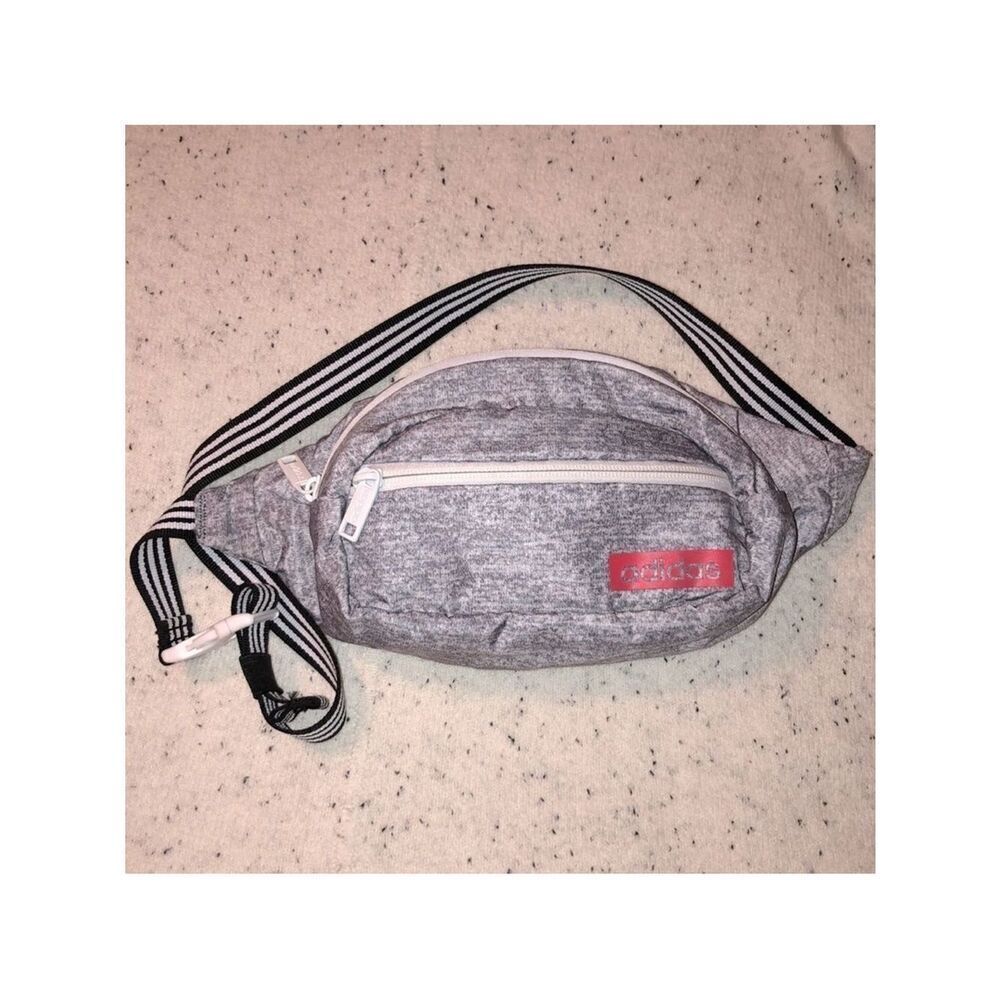 Adidas Gray White Heather Belt Fanny Pack Bag Three Stripes Black White Belt